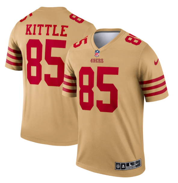 Men's Gold San Francisco 49ers #85 George Kittle 2022 New  Inverted Legend Stitched Football Jersey